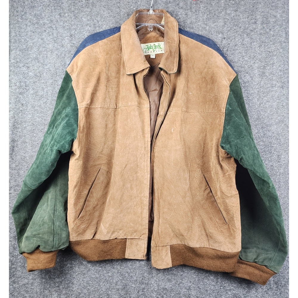 Ash Creek Trading Suede Bomber Jacket Mens 3X Multicolor Fair Broken Zipper 90s